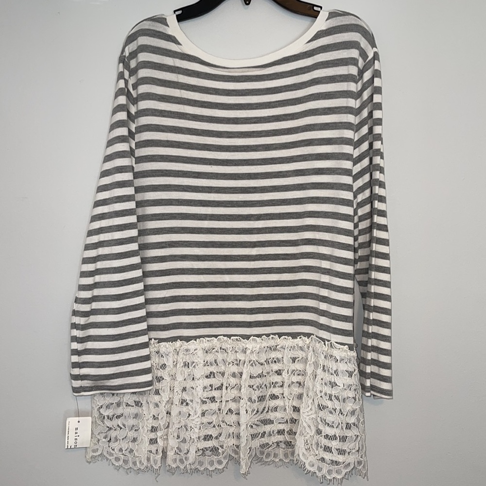 NWT Maison Jules Women’s Knit Shirt w/Bottom Lace & 3/4 Sleeve Size Large - Picture 5 of 10